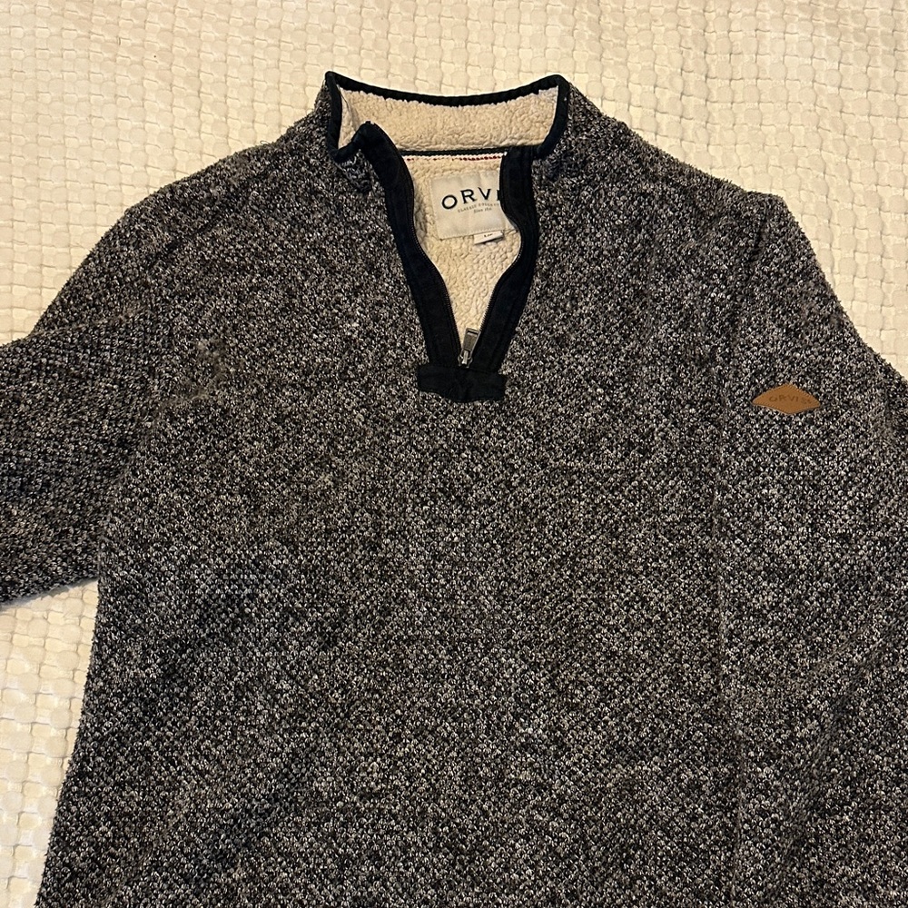 Orvis Men's Charcoal and Cream Zip-Up Sweater